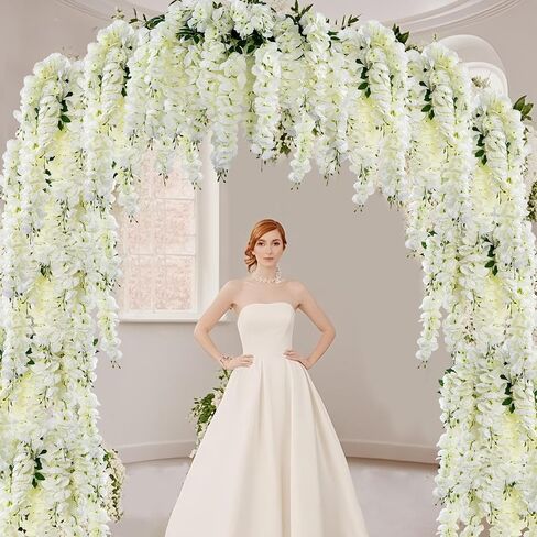 4pcs Artificial Wisteria Flowers 37in Fake Wisteria Rattan Hanging Garland Silk Flowers String for Wedding Party Wall Home Decor(White) in Saudi Arabia
