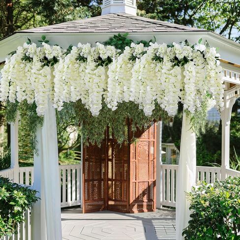 4pcs Artificial Wisteria Flowers 37in Fake Wisteria Rattan Hanging Garland Silk Flowers String for Wedding Party Wall Home Decor(White) in Saudi Arabia