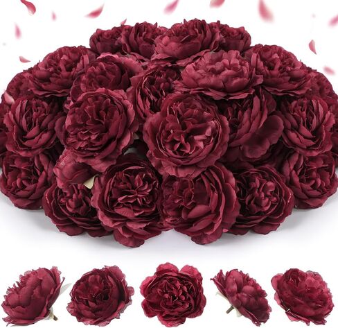 50 Pcs Artificial Flowers, 3.2 Inches Silk Rose Head Flowers Fake No Stem for Wedding Bridal Bouquet Home Floral Decor DIY Centerpieces Arrangements Party Tables Decorations (Burgundy) in Saudi Arabia