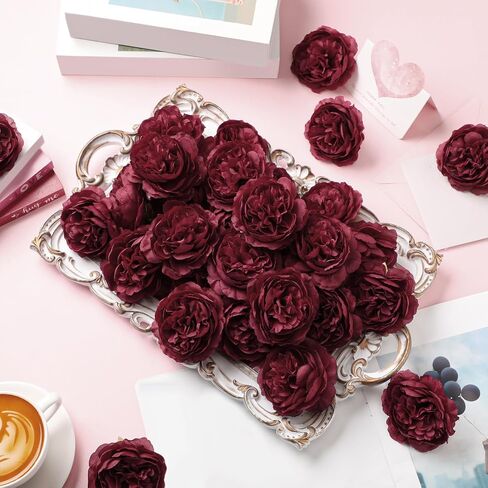 50 Pcs Artificial Flowers, 3.2 Inches Silk Rose Head Flowers Fake No Stem for Wedding Bridal Bouquet Home Floral Decor DIY Centerpieces Arrangements Party Tables Decorations (Burgundy) in Saudi Arabia