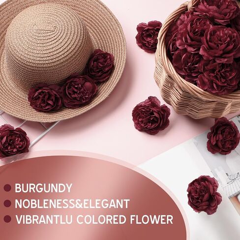 50 Pcs Artificial Flowers, 3.2 Inches Silk Rose Head Flowers Fake No Stem for Wedding Bridal Bouquet Home Floral Decor DIY Centerpieces Arrangements Party Tables Decorations (Burgundy) in Saudi Arabia