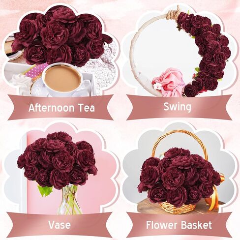 50 Pcs Artificial Flowers, 3.2 Inches Silk Rose Head Flowers Fake No Stem for Wedding Bridal Bouquet Home Floral Decor DIY Centerpieces Arrangements Party Tables Decorations (Burgundy) in Saudi Arabia