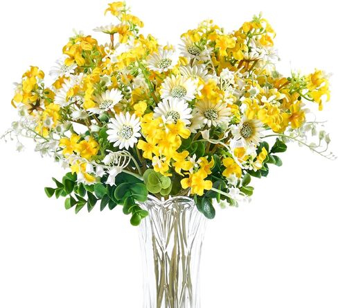 Artificial Daisies Lilac Wildflowers Yellow and White Artificial Flowers, 7pcs Spring Summer Flowers for Indoor Vase Outdoor Garden, 14" Faux Wildflowers Bundles for Home Decor with Lily of The Valley in Saudi Arabia