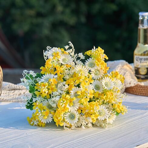 Artificial Daisies Lilac Wildflowers Yellow and White Artificial Flowers, 7pcs Spring Summer Flowers for Indoor Vase Outdoor Garden, 14" Faux Wildflowers Bundles for Home Decor with Lily of The Valley in Saudi Arabia