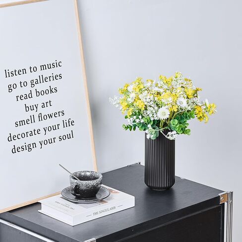 Artificial Daisies Lilac Wildflowers Yellow and White Artificial Flowers, 7pcs Spring Summer Flowers for Indoor Vase Outdoor Garden, 14" Faux Wildflowers Bundles for Home Decor with Lily of The Valley in Saudi Arabia