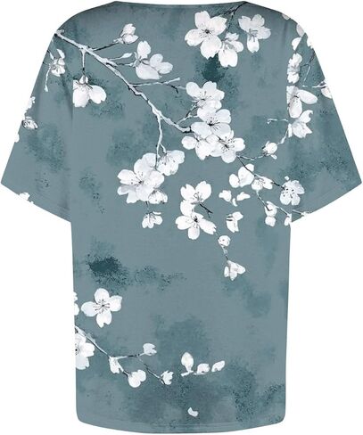 2025 Summer Square Neck Tops for Women Trendy Floral Print Short Sleeve Boho Tshirt Casual Loose Fit Button Blouses in Kuwait