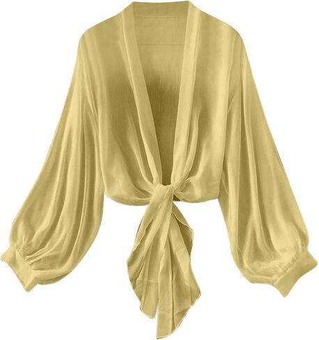 Womens Chiffon Tie Knot Bolero Cardigan Summer Long Sleeve Lightweight Open Front Cover Up Crop Shawl Tops in Kuwait