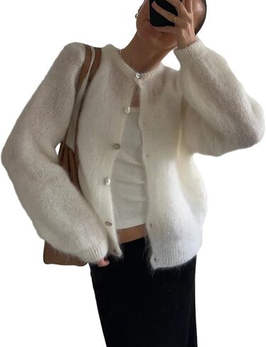 زر Crewneck للسيدات الصلب زر غير رسمي لأسفل قمم سترة متماسكة طويلة الأكمام in Kuwait