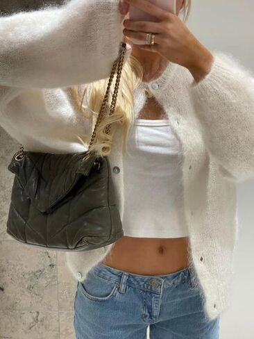 زر Crewneck للسيدات الصلب زر غير رسمي لأسفل قمم سترة متماسكة طويلة الأكمام in Kuwait