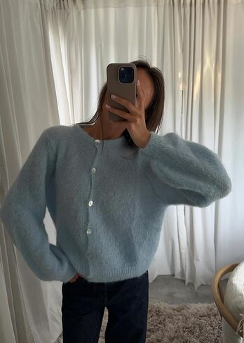 زر Crewneck للسيدات الصلب زر غير رسمي لأسفل قمم سترة متماسكة طويلة الأكمام in Saudi Arabia