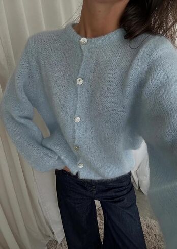 زر Crewneck للسيدات الصلب زر غير رسمي لأسفل قمم سترة متماسكة طويلة الأكمام in Saudi Arabia