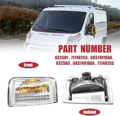 Driver Mirror Indicator Turn Signal Light Housing, Side Mirror Marker Light Housing Compatible with ProMaster 1500/2500/ 3500 2014-2021, Replace OE #6325H1, 71748253 (Left Side) in Saudi Arabia
