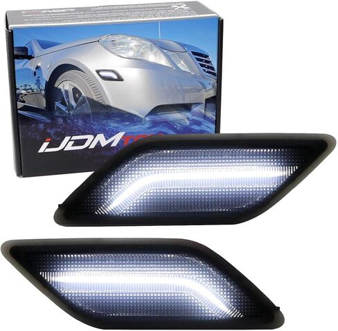 Ijdmtoy Lens Smoked Lens White LED Full Strip Strip Pront Pritfle Marker Lights متوافقة مع 2010-2013 Mercedes W212 Pre-LCI E350 E550 E63 4DR ، مدعوم من SMD LED ، استبدال علامات العنبر OEM AMBER in Kuwait