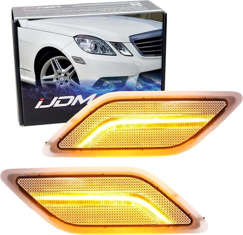 Ijdmtoy Lens Smoked Lens White LED Full Strip Strip Pront Pritfle Marker Lights متوافقة مع 2010-2013 Mercedes W212 Pre-LCI E350 E550 E63 4DR ، مدعوم من SMD LED ، استبدال علامات العنبر OEM AMBER in Saudi Arabia