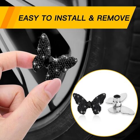 Soleebee 4 PCS Butterfly Tire Valve Stem Caps, Bling Handmade Crystal Rhinestone Tire Caps Universal Dustproof Car Wheel Valve Caps for Cars, Trucks, SUV and Motorcycles (Purple) in Saudi Arabia