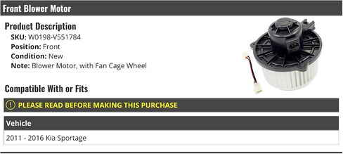 Front Blower Motor with Fan Cage Wheel - Compatible with 2011-2016 Kia Sportage in Saudi Arabia