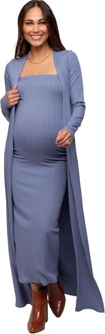 PinkBlush Ribbed Sleeveless Dress Cardigan Maternity Set in Saudi Arabia