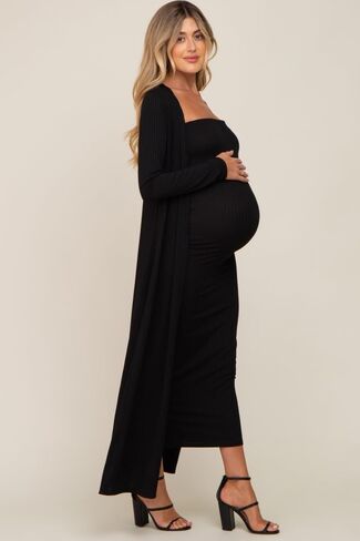 PinkBlush Ribbed Sleeveless Dress Cardigan Maternity Set in Saudi Arabia