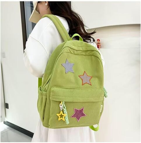 حقيبة ظهر Corduroy Star Cute Y2K preppy backpack propy exthetic college backpack packpack y2k accessories for women (Black) in Kuwait