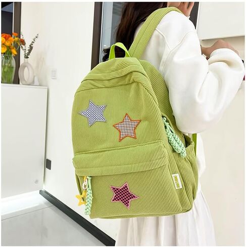 حقيبة ظهر Corduroy Star Cute Y2K preppy backpack propy exthetic college backpack packpack y2k accessories for women (Black) in Kuwait