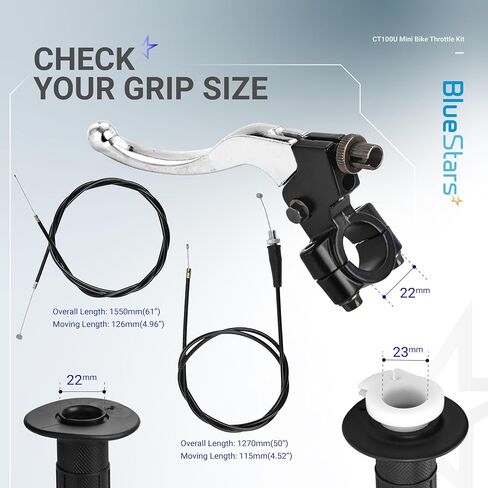 Bluestars Mini Bike Throttle Assembly Kit 7/8 "22 مم مقود - متوافق مع COLEMAN CT100U CC100X BAJA DOIDLEBUG DB30 MOTOVOX MBX10 MBX11 MONSTER MOTO MMB80 MMB105 Predator 79CC 97CC 100CC in Saudi Arabia