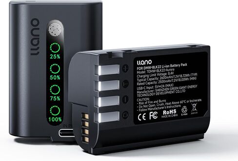 llano Aurora USB-C DMW-BLK22 Battery 2600mAh for Panasonic Lumix S5II, S5, S5IIX, GH6, GH5 II, S5M2, S5M2X, GH5M2, DC-S9, DC-G9II, DC-S5, DC-S5-II Cameras, Instant Power Display, 3H Full Charged in Kuwait