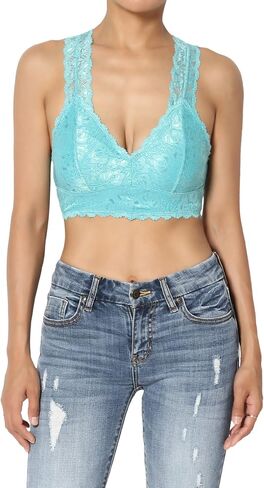 TheMogan S~3XL Racerback Floral Lace Lined Bralette Layering Bra Crop Tank Top in Kuwait