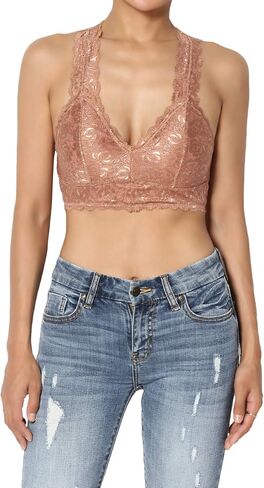 TheMogan S~3XL Racerback Floral Lace Lined Bralette Layering Bra Crop Tank Top in Kuwait