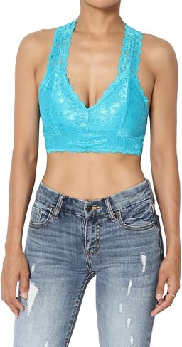 TheMogan S~3XL Racerback Floral Lace Lined Bralette Layering Bra Crop Tank Top in Kuwait