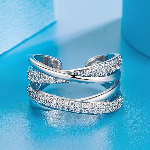 Sterling Silver gold-plated Rings for Women Thumb Rings Open Adjustable Knuckle Rings for Women Minimalist Cross Line Band Rings with Cubic Zirconia in Saudi Arabia