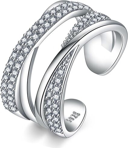 Sterling Silver gold-plated Rings for Women Thumb Rings Open Adjustable Knuckle Rings for Women Minimalist Cross Line Band Rings with Cubic Zirconia in Saudi Arabia