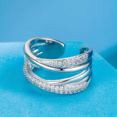 Sterling Silver gold-plated Rings for Women Thumb Rings Open Adjustable Knuckle Rings for Women Minimalist Cross Line Band Rings with Cubic Zirconia in Saudi Arabia