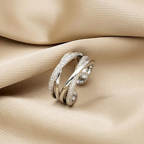 Sterling Silver gold-plated Rings for Women Thumb Rings Open Adjustable Knuckle Rings for Women Minimalist Cross Line Band Rings with Cubic Zirconia in Saudi Arabia