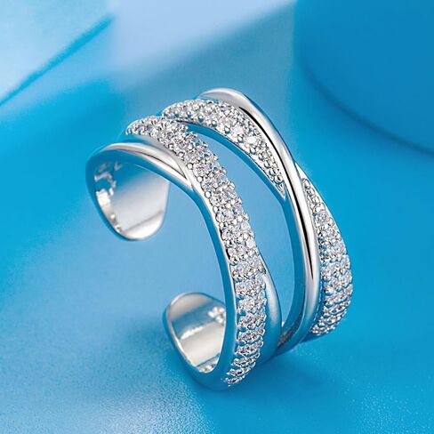 Sterling Silver gold-plated Rings for Women Thumb Rings Open Adjustable Knuckle Rings for Women Minimalist Cross Line Band Rings with Cubic Zirconia in Saudi Arabia