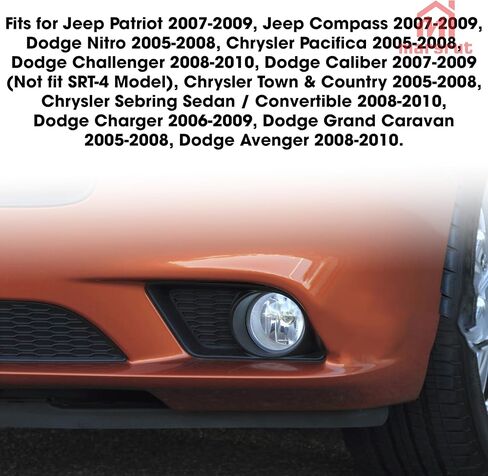 2PCS أضواء الضباب تناسب Dodge Charger 2008 2006 2007 2009 مصابيح القيادة المدخنة مجموعة الوفير للمنافسة 2008-2010 Caliber Caravan Chrysler Sebring Jeep Patriot Compass ، H10 12V 42W لمبات ، أسود in Saudi Arabia