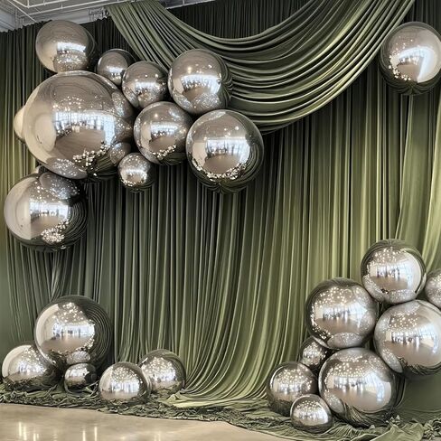 Silver Foil Balloons, 22/18/10 Inch 4D Round Sliver Mylar Balloons, Large Metallic Silver Balloons Different Sizes, Sliver New Years Balloons for New Year Eve Party Supplies 2025 in Kuwait
