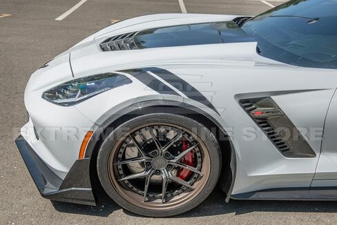 Replacement For 2014-2019 Chevrolet Corvette C7 | Z06 Z07 Style CARBON FIBER Front Wheel Trim Molding Lip Fender Flares Pair FF-124-BKCF in Kuwait