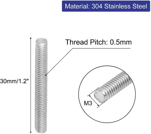 uxcell M5 x 35mm 304 Stainless Steel Fully Threaded Rod Bar Studs Fasteners 20 Pcs in Saudi Arabia