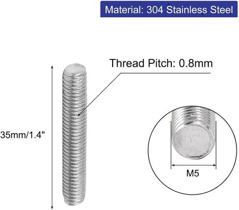 uxcell M5 x 35mm 304 Stainless Steel Fully Threaded Rod Bar Studs Fasteners 20 Pcs in Saudi Arabia