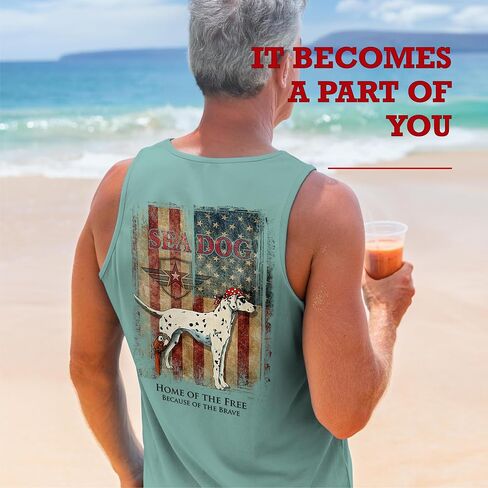 Sea Dog Home of the Free Pintriotic Vintage Graphic Tank Top ، dalment dalement 100 ٪ Ringspun Cotton ، Fit Related ، مطبوع في الولايات المتحدة الأمريكية in Saudi Arabia