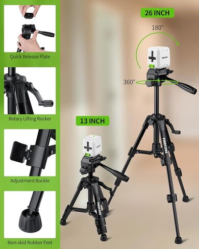 مستوى الليزر، مستوى الليزر Firecore 82 قدمًا، أداة تسوية الخط المتقاطع الأخضر مع تعديل السطوع، مستوى الليزر DIY لتعليق الصور والمشروعات الداخلية، البطارية، تتضمن حقيبة حمل in Kuwait