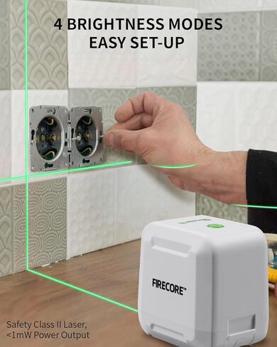 مستوى الليزر، مستوى الليزر Firecore 82 قدمًا، أداة تسوية الخط المتقاطع الأخضر مع تعديل السطوع، مستوى الليزر DIY لتعليق الصور والمشروعات الداخلية، البطارية، تتضمن حقيبة حمل in Kuwait