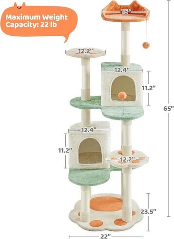Yaheetech Cat Tree, 57.5in Cat Tower for Indoor Cats, Paw-Shaped Cat Tree with Heart-Shaped Platform, Scratching Posts, Spring Ball & Hanging Ball, Double Condos, Cat Climbing Frame Bed Furniture in Kuwait