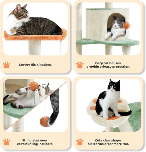 Yaheetech Cat Tree, 57.5in Cat Tower for Indoor Cats, Paw-Shaped Cat Tree with Heart-Shaped Platform, Scratching Posts, Spring Ball & Hanging Ball, Double Condos, Cat Climbing Frame Bed Furniture in Kuwait