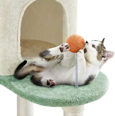 Yaheetech Cat Tree, 57.5in Cat Tower for Indoor Cats, Paw-Shaped Cat Tree with Heart-Shaped Platform, Scratching Posts, Spring Ball & Hanging Ball, Double Condos, Cat Climbing Frame Bed Furniture in Kuwait