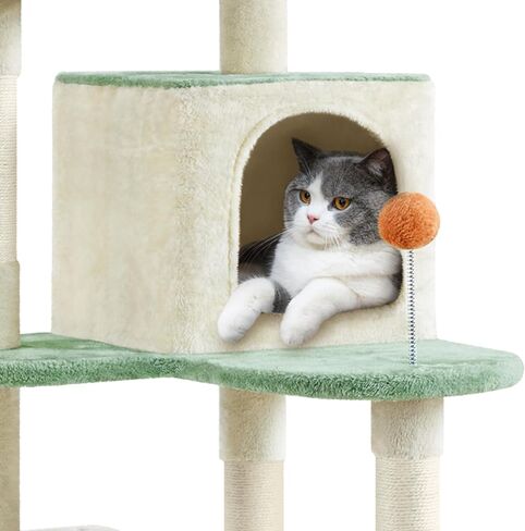 Yaheetech Cat Tree, 57.5in Cat Tower for Indoor Cats, Paw-Shaped Cat Tree with Heart-Shaped Platform, Scratching Posts, Spring Ball & Hanging Ball, Double Condos, Cat Climbing Frame Bed Furniture in Kuwait