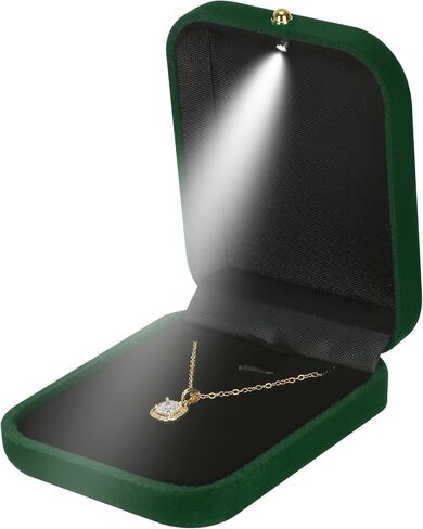 Velvet Necklace Pendant Gift Box with LED Light, Jewelry Holder Box for Necklace Pendant Eerring Bracelet, Small Jewelry Storage Display Case for Women girl (Black) in Saudi Arabia