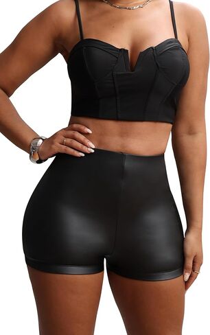 Faux Leather Shorts for Women High Waist Stretch Skinny Mini Shorts Sexy Hot Pants in Kuwait