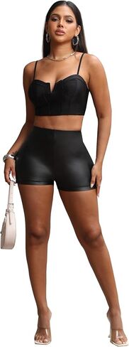 Faux Leather Shorts for Women High Waist Stretch Skinny Mini Shorts Sexy Hot Pants in Kuwait