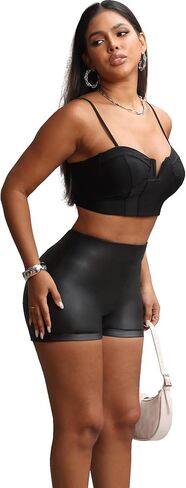 Faux Leather Shorts for Women High Waist Stretch Skinny Mini Shorts Sexy Hot Pants in Kuwait